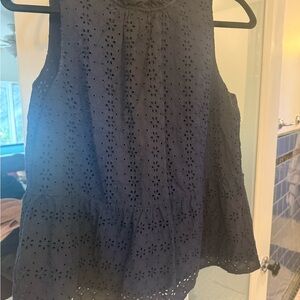 LOFT Dark Blue Eyelet Sleeveless Blouse